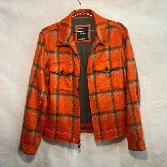 Todd Snyder |  Italian Wool/Mohair Check Zip Guide Jacket - Orange / Sz S - Picture 3 of 11